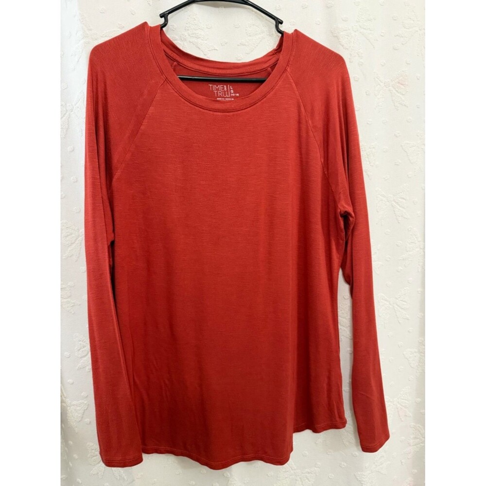 Time and Tru Women's Crew Neck Long Sleeve Tee - Rust size L